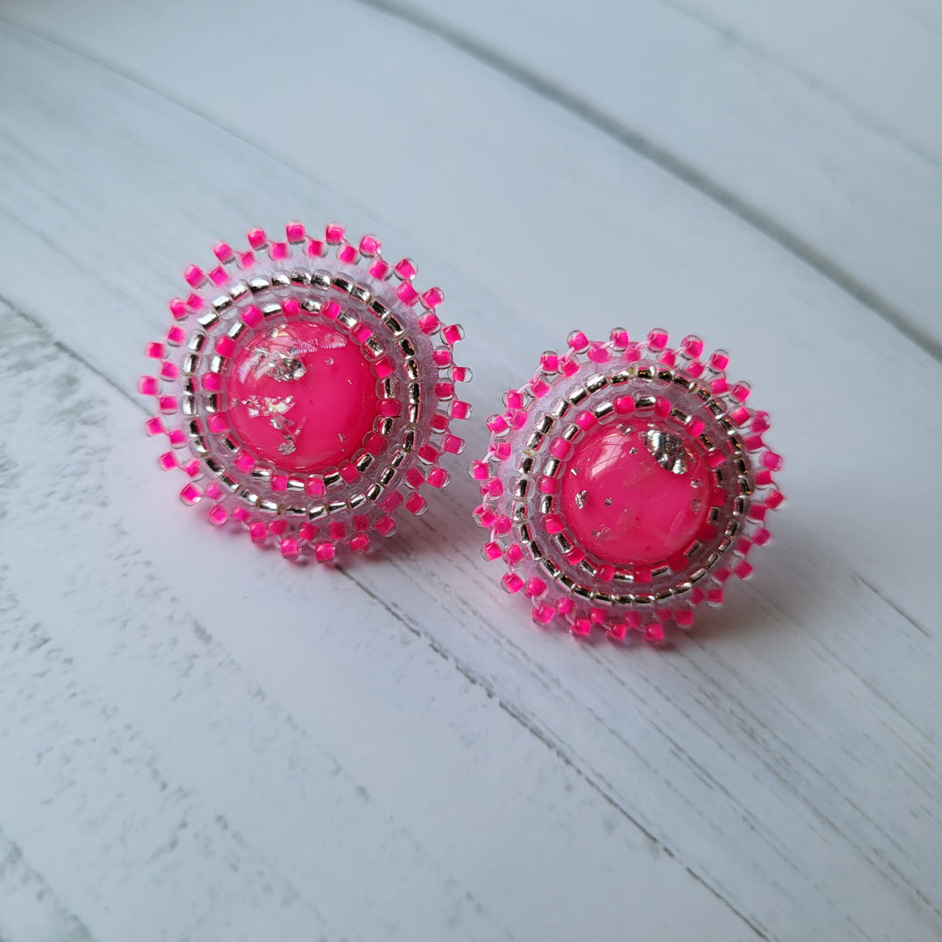 Neon Pink Mini Beaded Earrings