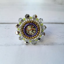 Load image into Gallery viewer, Beaded Ring with Purple Lime
