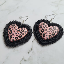 Load image into Gallery viewer, Animal Print Heart Beaded Earrings
