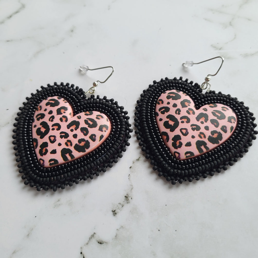 Animal Print Heart Beaded Earrings