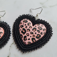 Load image into Gallery viewer, Animal Print Heart Beaded Earrings
