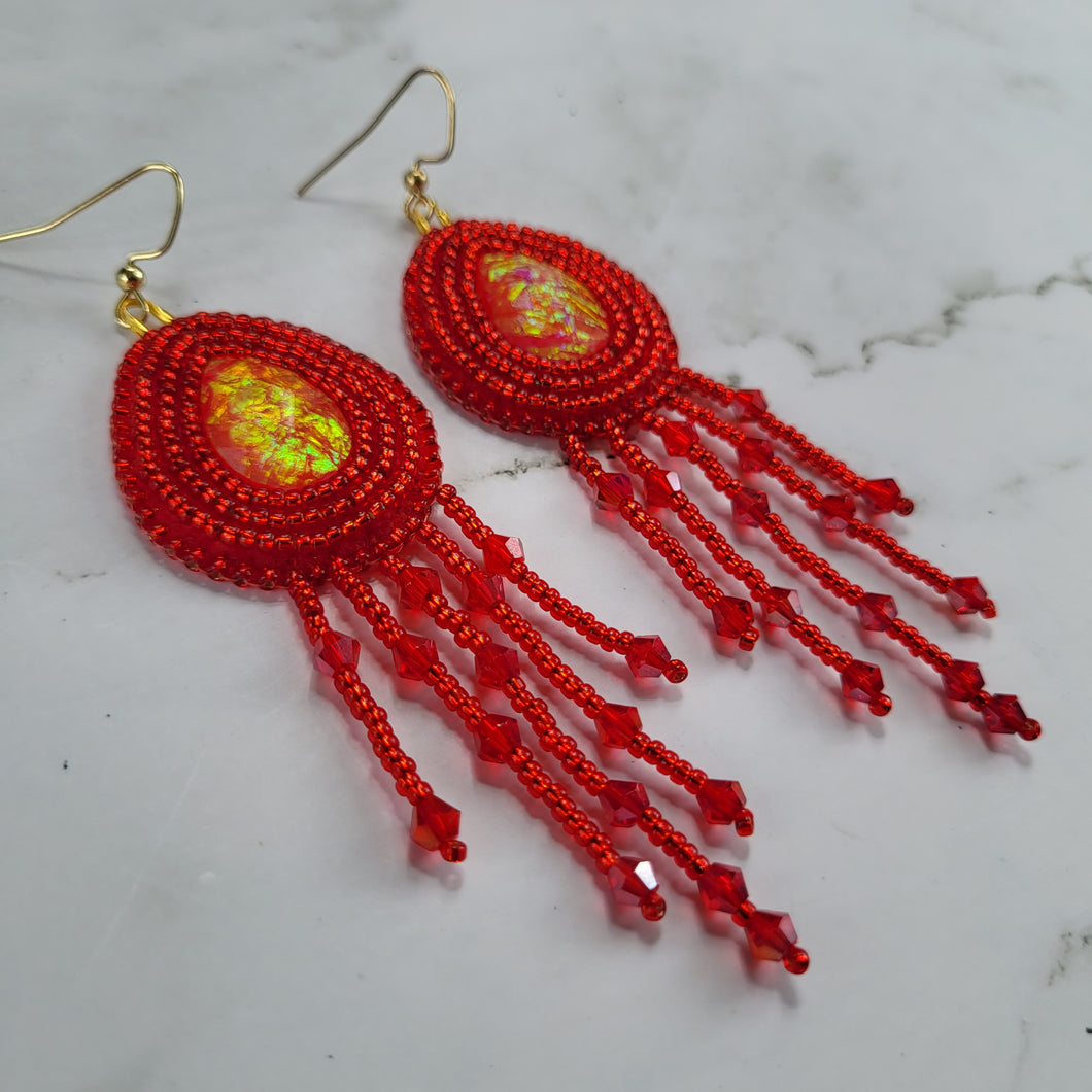 All Red Beaded Earrings