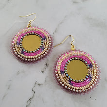 Load image into Gallery viewer, Gold Mirror Centered Beaded Earrings
