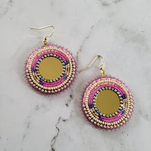 Load image into Gallery viewer, Gold Mirror Centered Beaded Earrings
