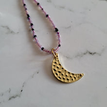 Load image into Gallery viewer, Moon Charm beaded Necklace Purple
