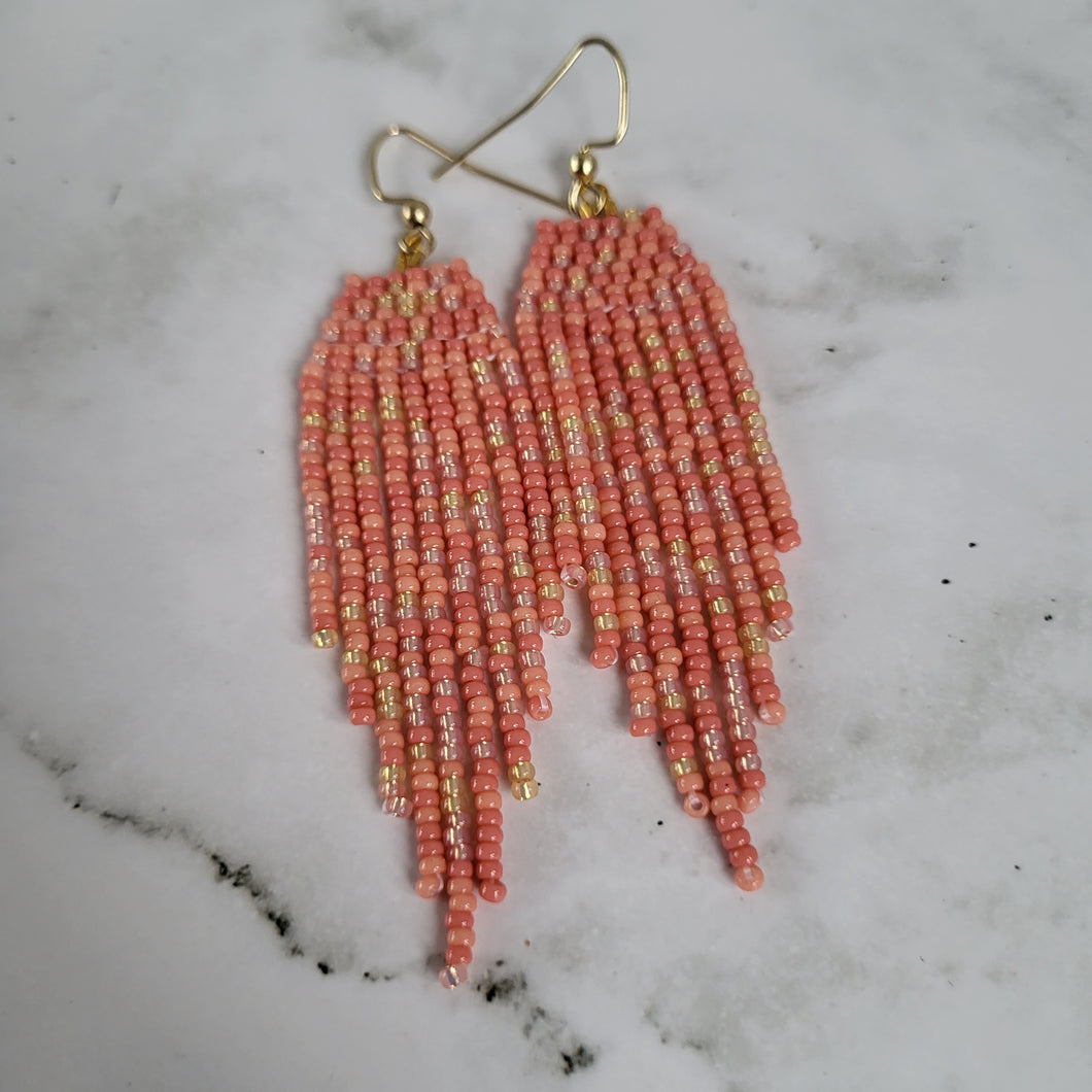 Bead Soup Brickstitch Beaded Earrings Pink