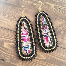 Load image into Gallery viewer, Black and Abstract Beaded Earrings
