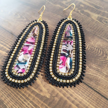 Load image into Gallery viewer, Black and Abstract Beaded Earrings
