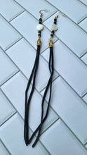 Load image into Gallery viewer, Shell Beaded Earrings with Black Leather Tassel Earrings
