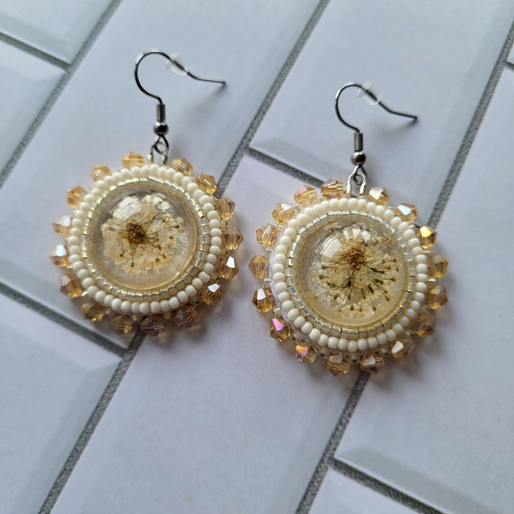 Cream Floral Beaded Earrings