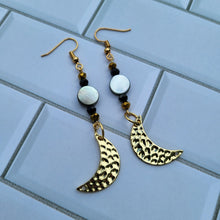 Load image into Gallery viewer, Shell and Moon Dangle Earrings
