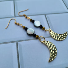 Load image into Gallery viewer, Shell and Moon Dangle Earrings
