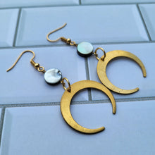 Load image into Gallery viewer, Shell and crescent dangle earrings
