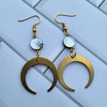 Load image into Gallery viewer, Shell and crescent dangle earrings
