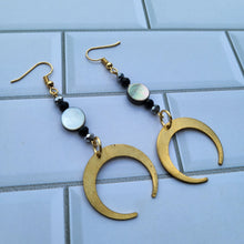 Load image into Gallery viewer, Shell and crescent dangle earrings
