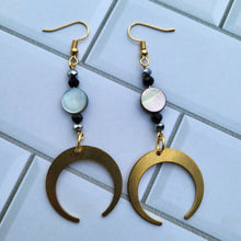 Load image into Gallery viewer, Shell and crescent dangle earrings
