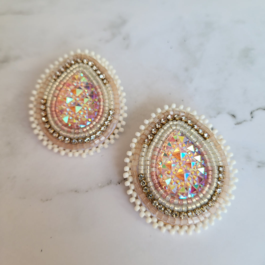 Shimmering Beige Beaded Earrings