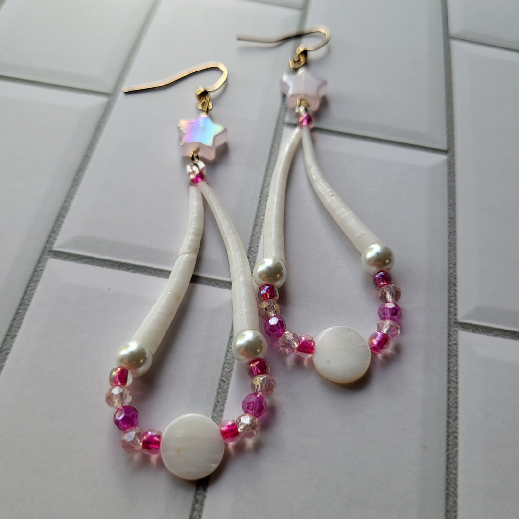 Pink Star Dentillium Earrings