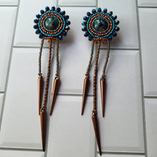 Load image into Gallery viewer, Bronze and Blue Beaded Spike Earrings
