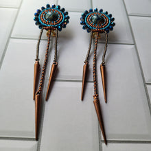 Load image into Gallery viewer, Bronze and Blue Beaded Spike Earrings
