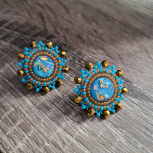 Load image into Gallery viewer, Teal Gold Mini Beaded Stud Earrings
