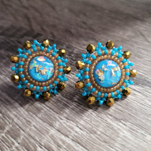 Load image into Gallery viewer, Teal Gold Mini Beaded Stud Earrings
