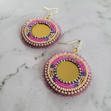 Load image into Gallery viewer, Gold Mirror Centered Beaded Earrings
