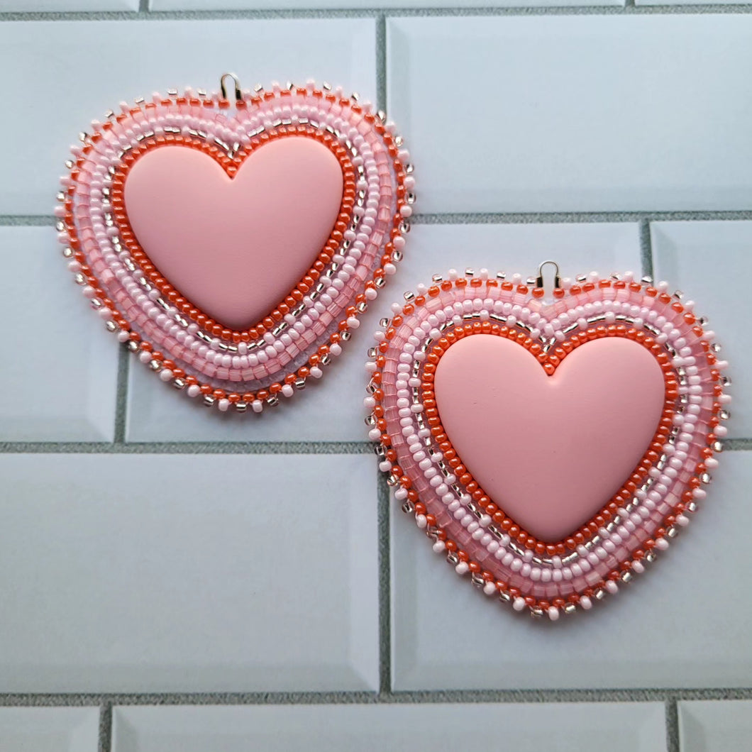 Light Pink Hearts Beaded Earrings