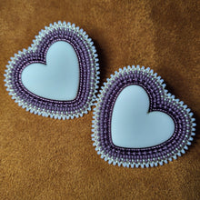 Load image into Gallery viewer, White &amp; Purple Hearts Earrings

