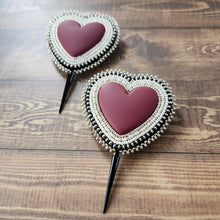 Load image into Gallery viewer, Maroon Hearts Earrings
