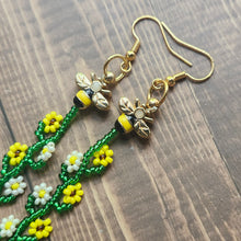 Load image into Gallery viewer, Bee &amp; Floral Dangle Earrings
