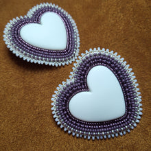 Load image into Gallery viewer, White &amp; Purple Hearts Earrings
